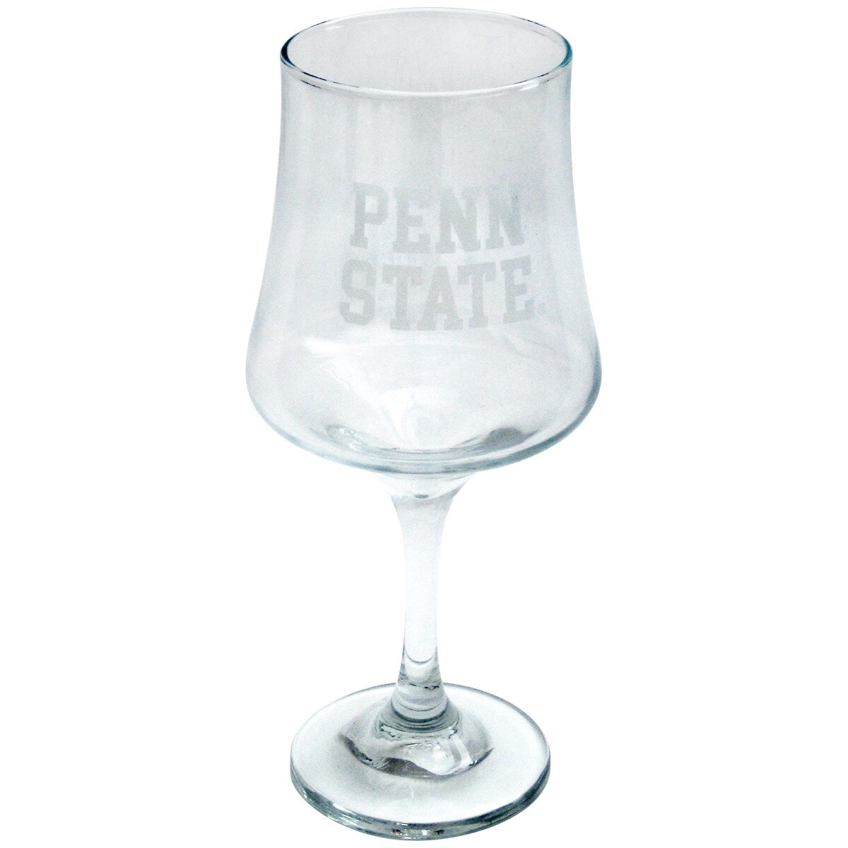 tulip shaped wine glass with etched Penn State